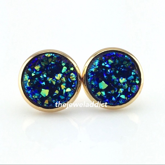 3 for 15🎀chunky blue Drusy style gold studs - Picture 2 of 7